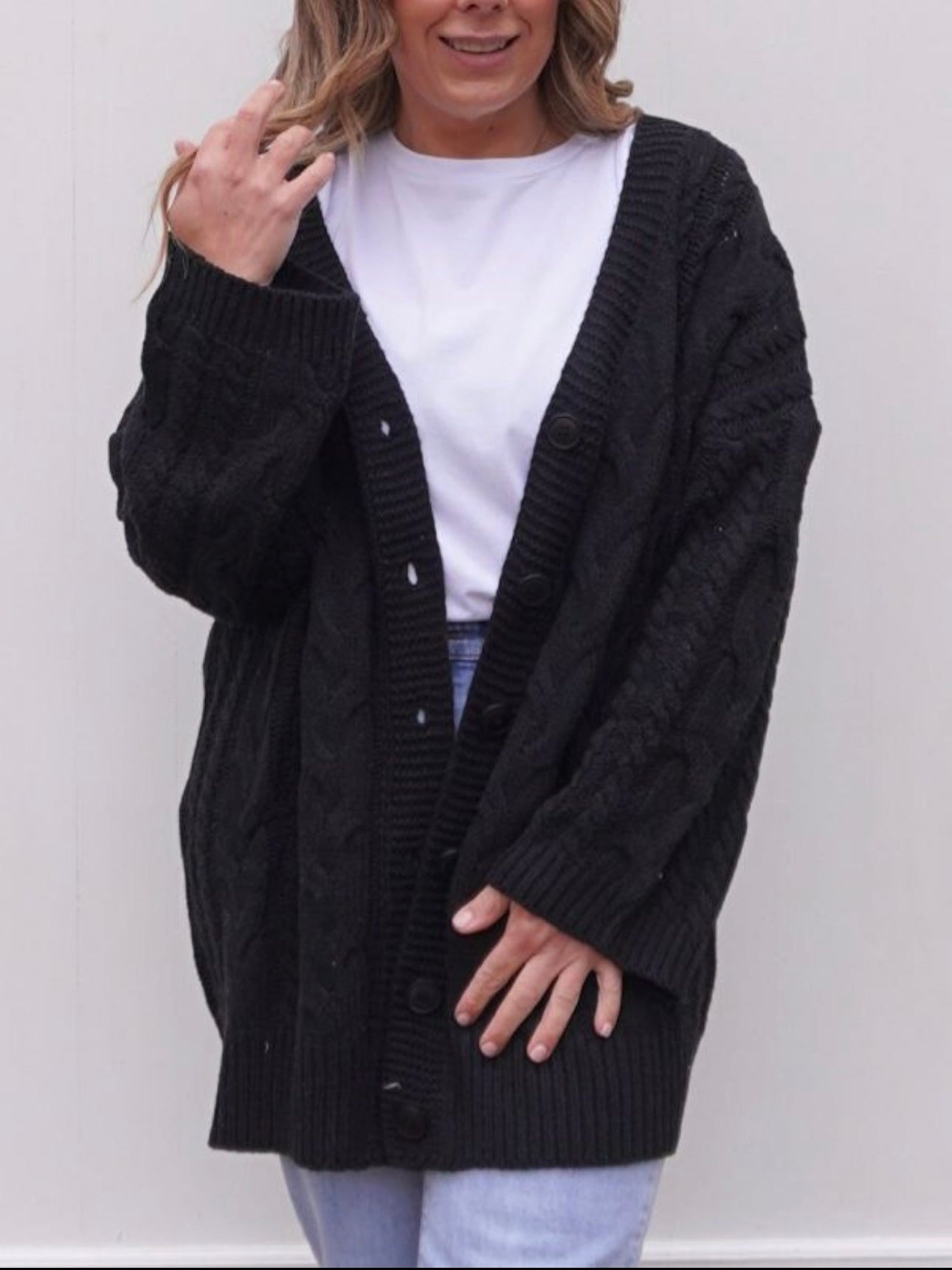 Cable Oversized Cardi- Black