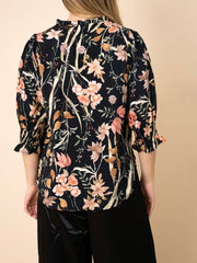 Gather Detail Blouse- Black Floral
