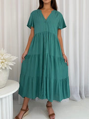Fleur Linen Dress- Green