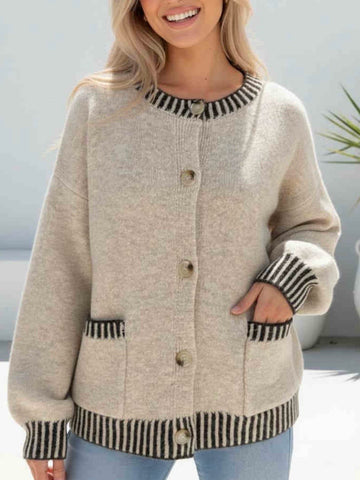 Thea Stripe Knit-Beige/Choc