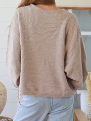 Tie Sleeve Knit Jumper- Beige