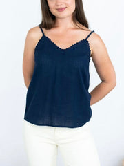 Scallop Lace Trim Singlet- Navy