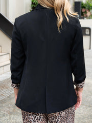 Leopard Lined Blazer- Black
