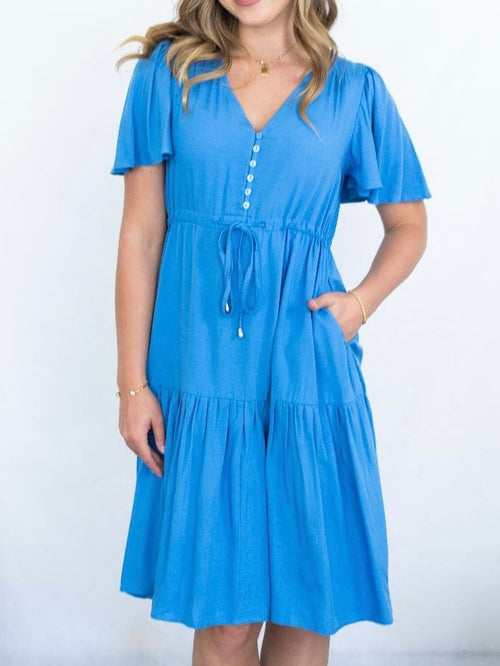 Selma Plain Short Dress- Blue