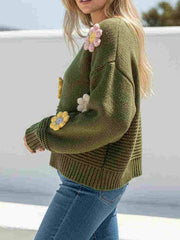 Crochet Flower Knit Cardi- Green