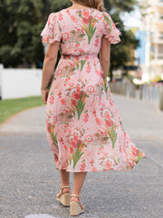 Oriental Flower Kivari Dress- Pink