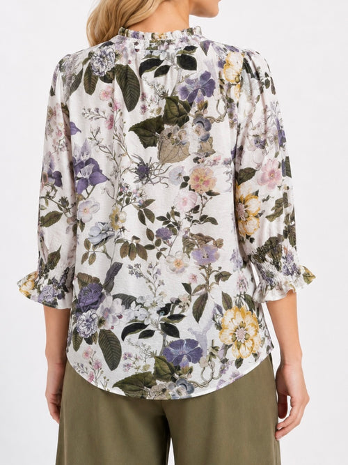 Gather Detail Blouse- White Floral