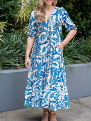 Passion Floral Selma Dress- Blue