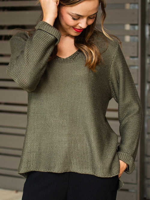 Roll up Sleeve Knit- Khaki