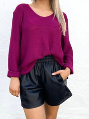 Roll up Sleeve Knit- Plum