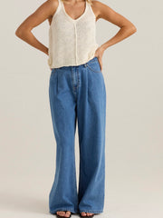 Yara Slack Pleat Jean- Classic Blue Wash