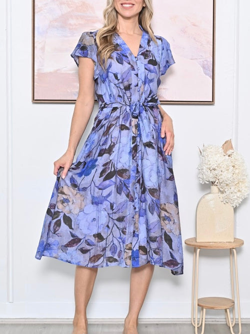 Dahlia Dress- Blue Floral