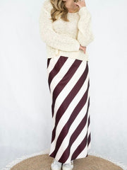 Big Stripe Bias Skirt- Burgandy/White