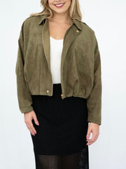Faux Suede Zip Jacket- Olive