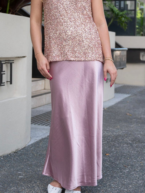 Satin Bias Cut Midi Skirt- Mauve