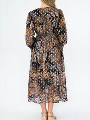 Batik Floral Button Midi Dress- Black