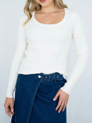 Rib Scoop Neck Jumper- Cream