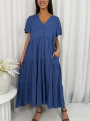 Fleur Linen Dress- Blue