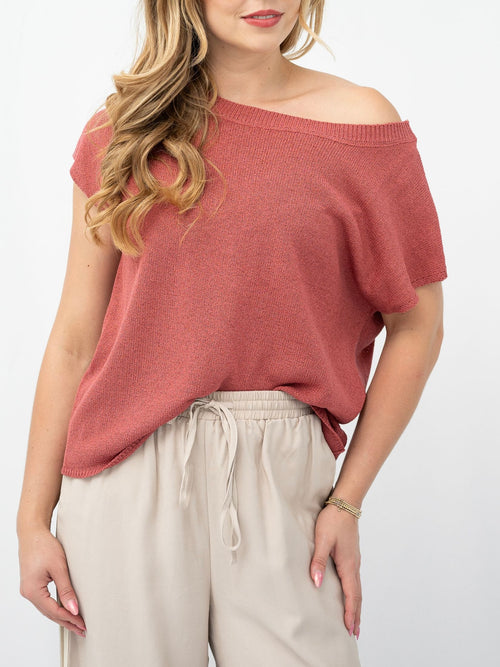 Crepe Knit Yarn Top- Terracotta
