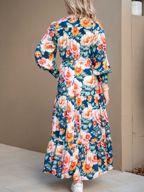Selma Vintage Dress- Orange Floral