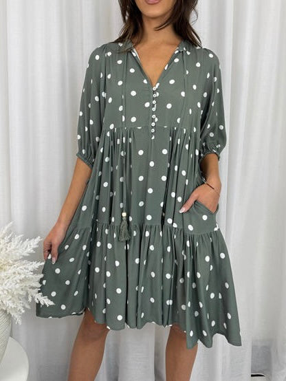 Polka Dot Khaki Dress