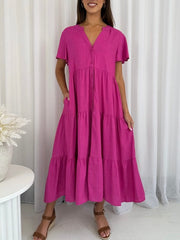 Fleur Linen Dress- Magenta