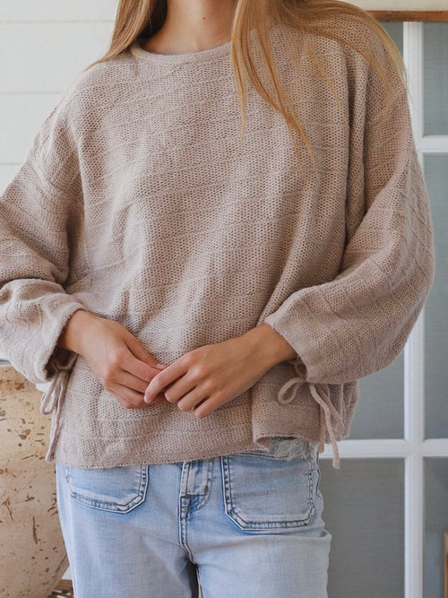 Tie Sleeve Knit Jumper- Beige