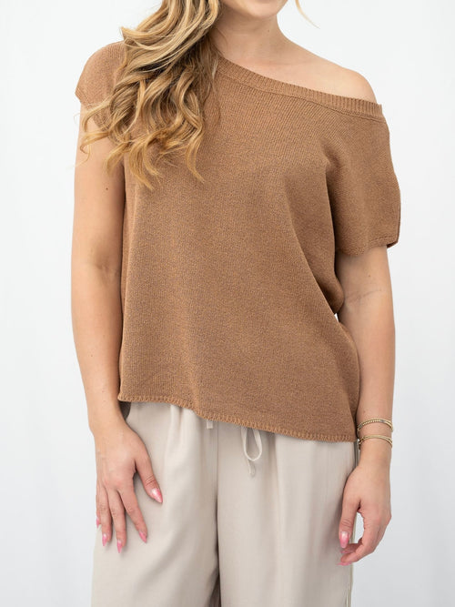 Crepe Knit Yarn Top- Brown