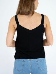 Big Button Linen Singlet- Black