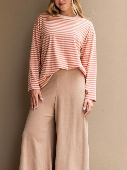 Oversize Stripe Long Sleeve Tee- Tangerine