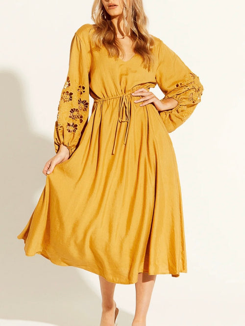 Our Love Embroidered Dress- Tobacco