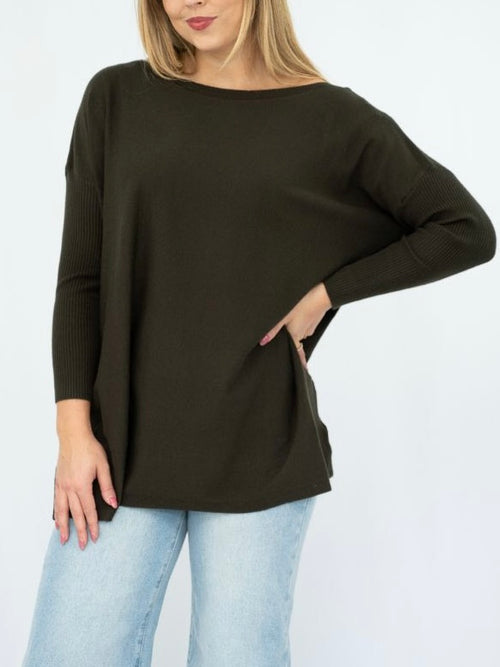Edie Rib Box Jumper - Olive