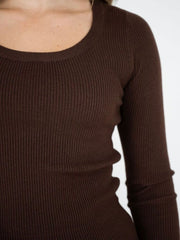 Rib Scoop Neck Jumper- Chocolate