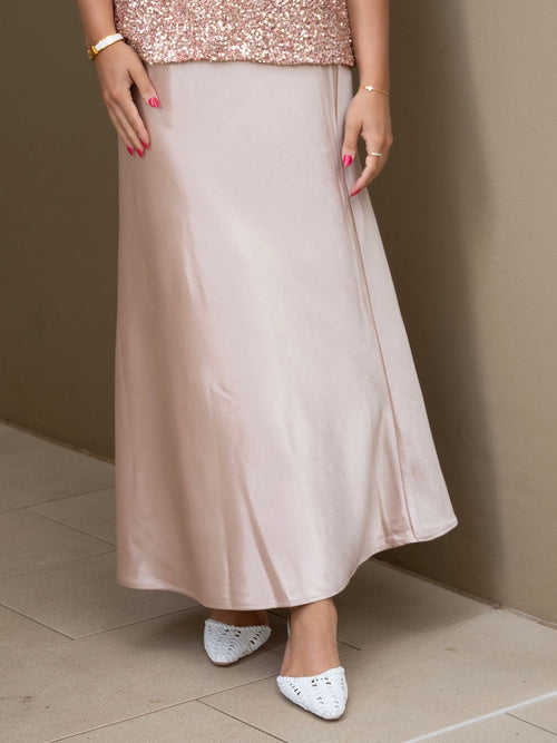 Satin Bias Cut Midi Skirt- Pearl