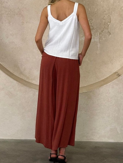 Tara Wide Leg Linen Pants- Terracotta
