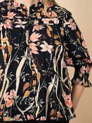 Gather Detail Blouse- Black Floral