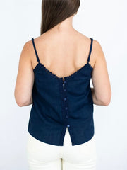 Scallop Lace Trim Singlet- Navy