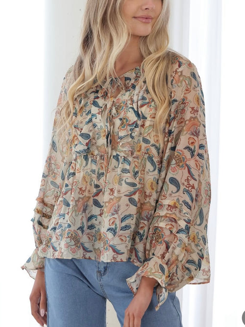Vintage Floral Ruffle Blouse