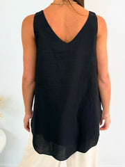 Clara Linen Singlet- Black