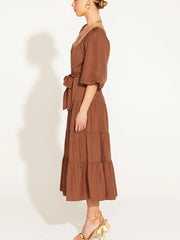 One & Only Tiered Midi Dress- Mocha