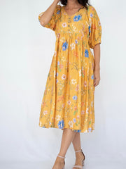 Floral Peasant Dress- Yellow