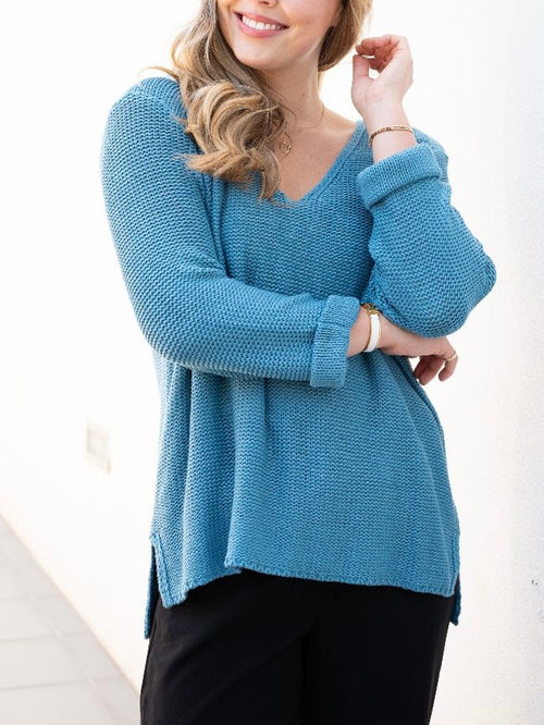 Roll up Sleeve Knit- Turquoise