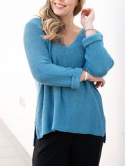 Roll up Sleeve Knit- Turquoise