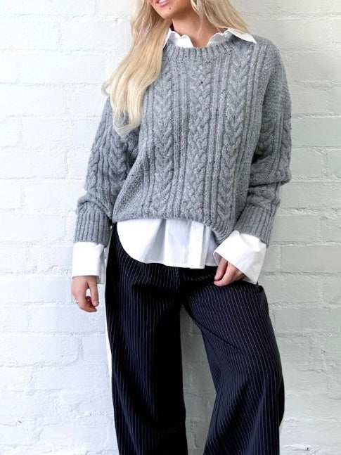 Melange Cable Knit- Marle Grey