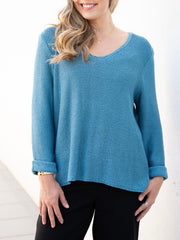 Roll up Sleeve Knit- Turquoise