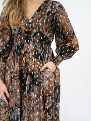 Batik Floral Button Midi Dress- Black