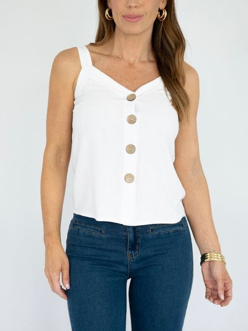 Big Button Linen Singlet- White