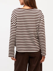Stripe L/S Tuck Top- Choc/White