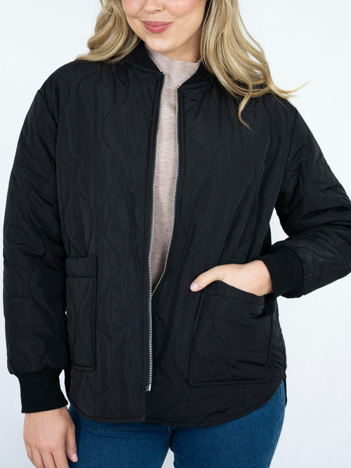 Quilted Bomber Jacket- Black