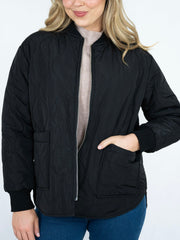 Quilted Bomber Jacket- Black